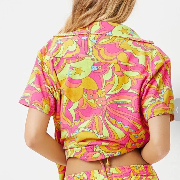 Frankie's Bikinis Coco Peace Terry Pink and Yellow Floral Set - Picture 3 of 8